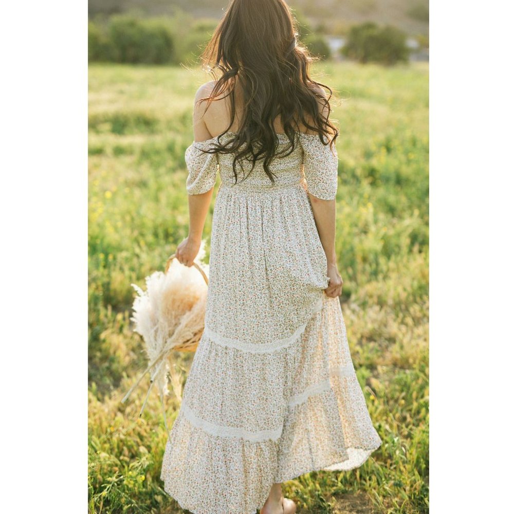 NEW Ditsy Floral Smock Square Neck Boho Maxi Dress - Picture 8 of 13